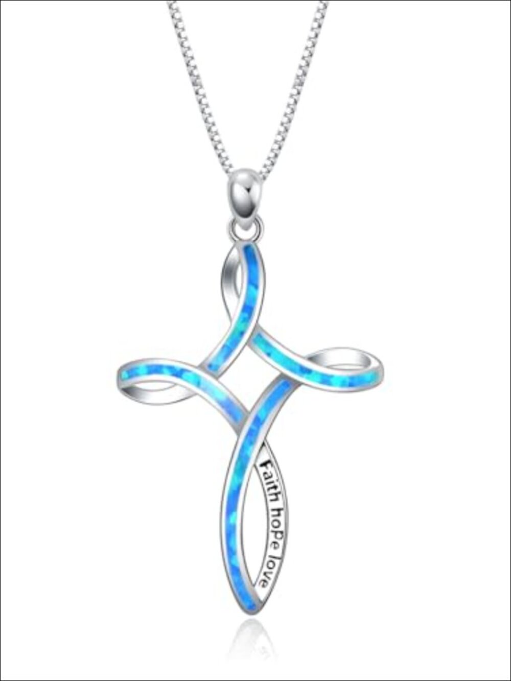 925 Sterling Silver Celtic Cross Necklace Blue Fire Opal Pendant Jewelry